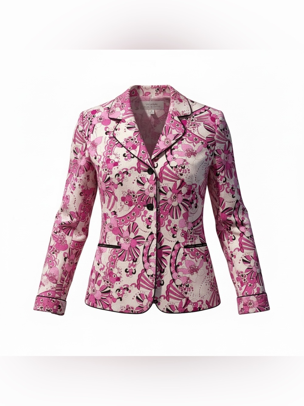 Tahari White and Pink Floral Notch Lapel Blazer